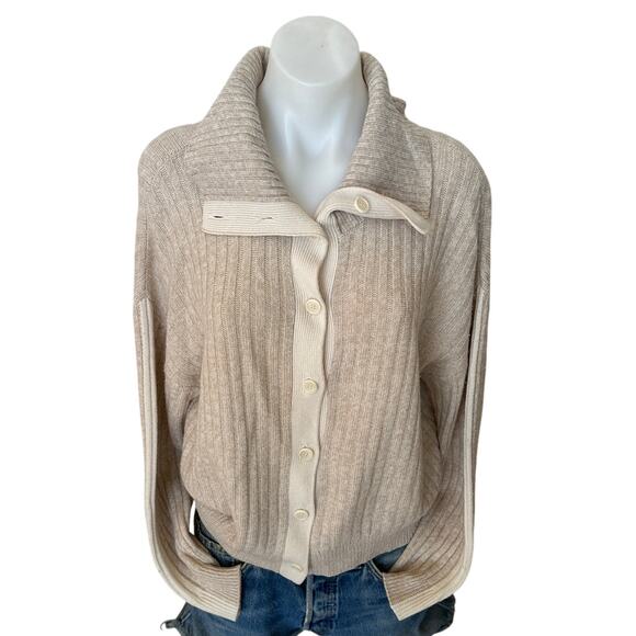 NAADAM Cream Cardigan Sweater LARGE Coastal Oversize Cashmere Collared $295 - Picture 4 of 9